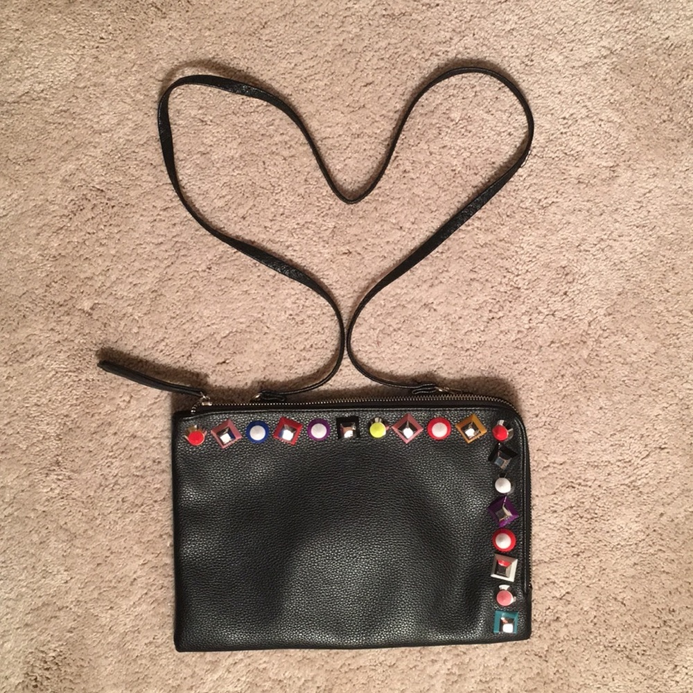 Black couture playfully studded cross body purse